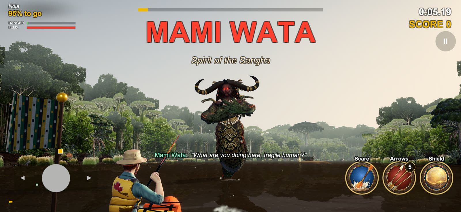 Mami Wata rising from the Sangha in front of the kayak